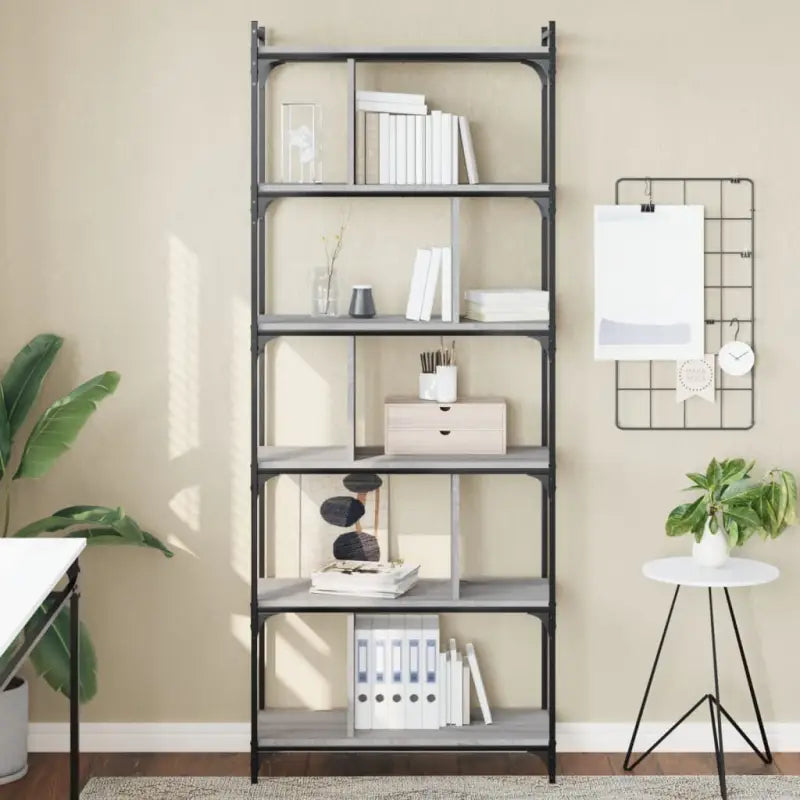 Boekenkast met bewerkt hout en verstelbare poten voor een stijlvol interieur - Grijs sonoma / 1 / 192 cm - Boekenkasten