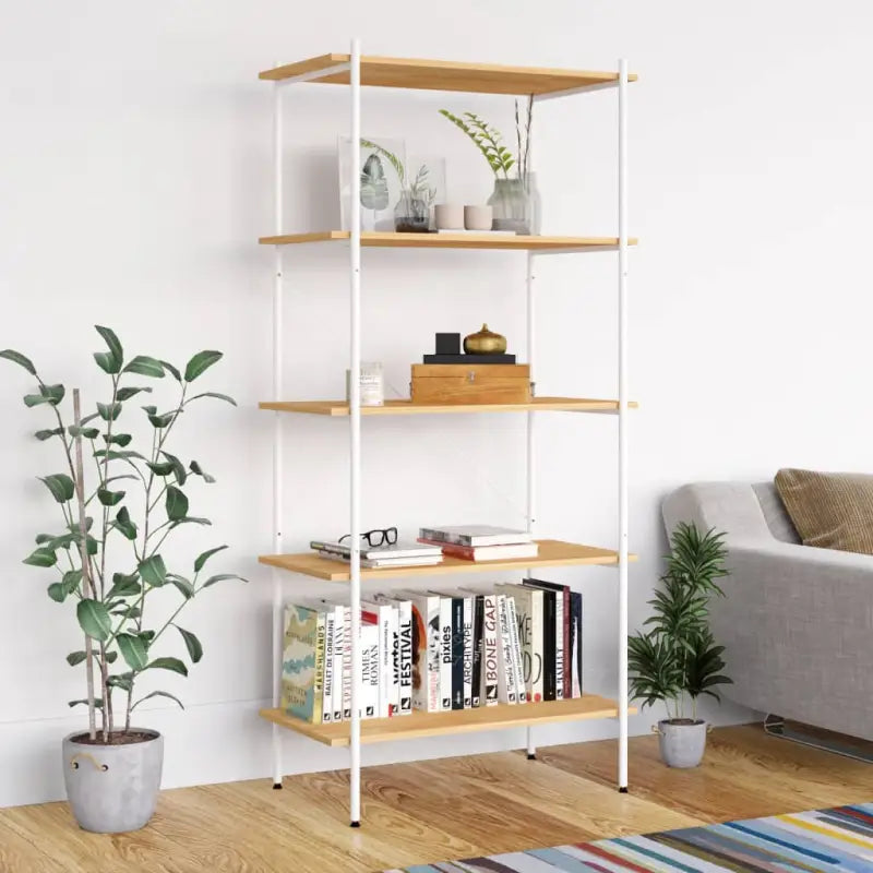 Boekenkast met bewerkt hout voor extra opbergruimte - Wit en eiken / 1 / 163 cm - Boekenkasten