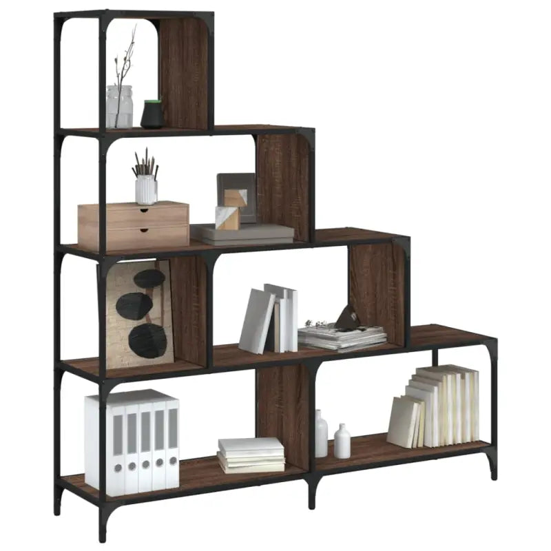 Boekenkast met stevige constructie en bewerkt hout voor interieur zoekend - bruin eikenkleur / 1 - Boekenkasten
