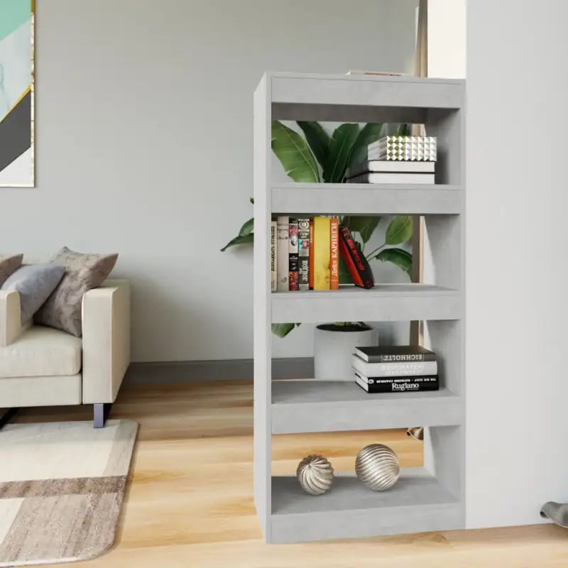 Boekenkast van bewerkt gerookt eiken hout voor kamerscherm gebruikt - Betongrijs / 1 - Boekenkasten