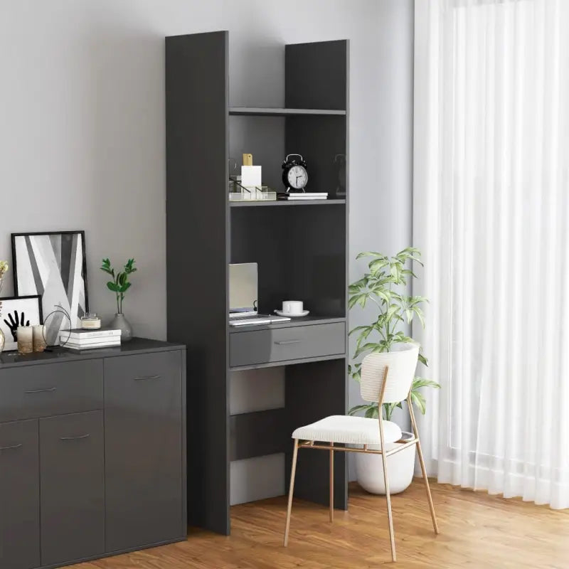 Boekenkast van bewerkt hout in hoogglans grijs voor een moderne uitstraling - Hoogglans grijs / 1 - Boekenkasten