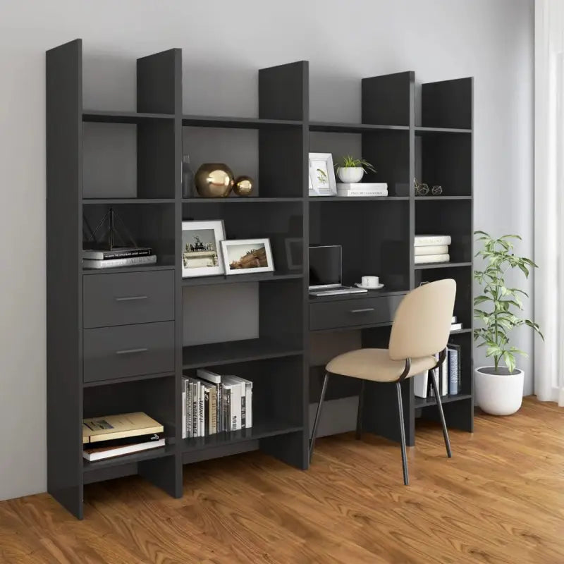 Boekenkast van bewerkt hout in hoogglans grijs voor een moderne uitstraling - Hoogglans grijs / 1 - Boekenkasten