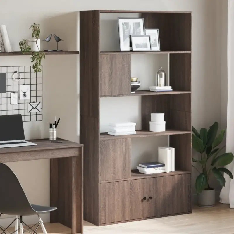 Boekenkast van bewerkt hout met duurzame opbergruimte voor thuis of kantoor - bruin eikenkleur / 1 / 100 cm