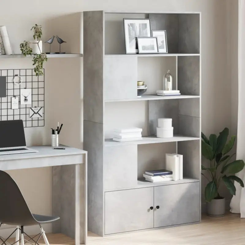 Boekenkast van bewerkt hout met duurzame opbergruimte voor thuis of kantoor - Betongrijs / 1 / 100 cm - Boekenkasten