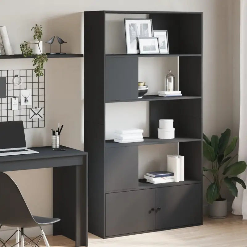 Boekenkast van bewerkt hout met duurzame opbergruimte voor thuis of kantoor - Zwart / 1 / 100 cm - Boekenkasten