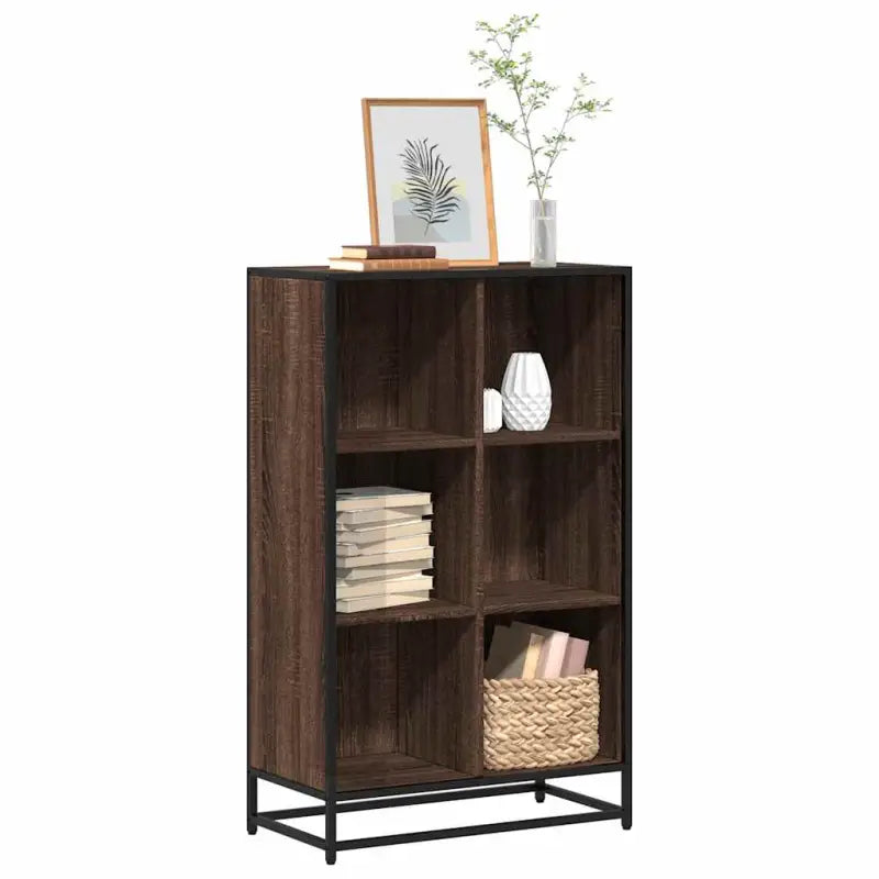 Boekenkast van bewerkt hout met industrieel metalen frame - bruin eikenkleur / 65.5 x 33 x 107.5 cm / 1 - Boekenkasten