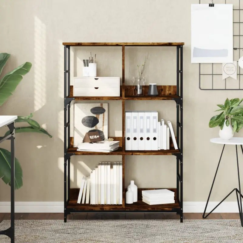 Boekenkast van bewerkt hout met opstaande randen voor extra opbergruimte - Gerookt eiken / 1 / 117.5 cm - Boekenkasten