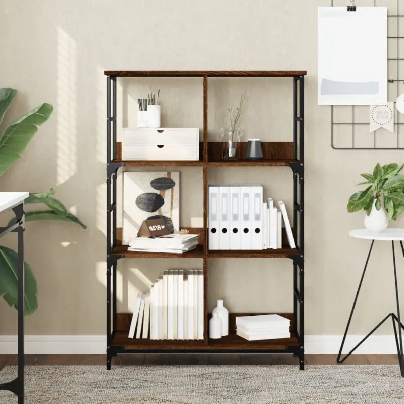 Boekenkast van bewerkt hout met opstaande randen voor extra opbergruimte - bruin eikenkleur / 1 / 117.5 cm