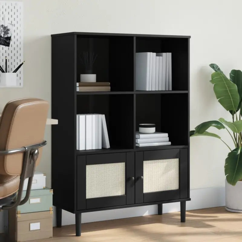 Boekenkast van massief grenenhout met decoratieve uitstraling - Zwart / 1 - Boekenkasten
