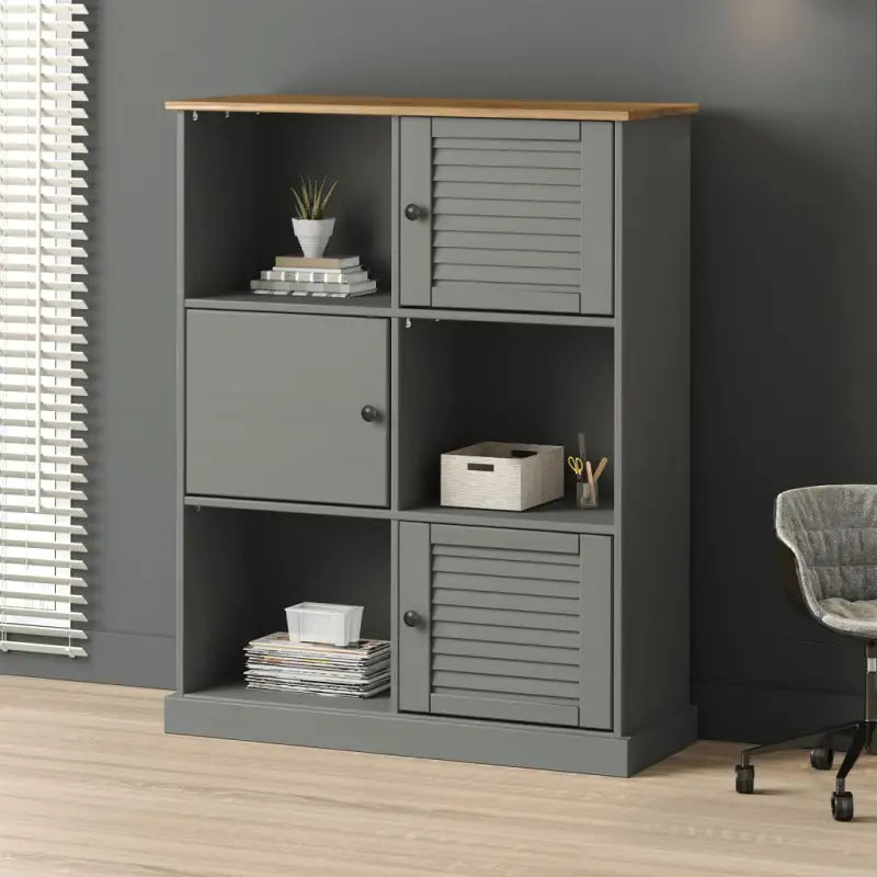 Boekenkast van massief grenenhout met metalen knoppen voor een rustieke uitstraling - Grijs / 1 - Boekenkasten