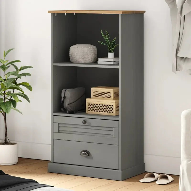 Boekenkast van massief grenenhout met metalen knoppen - Grijs / 1 - Boekenkasten