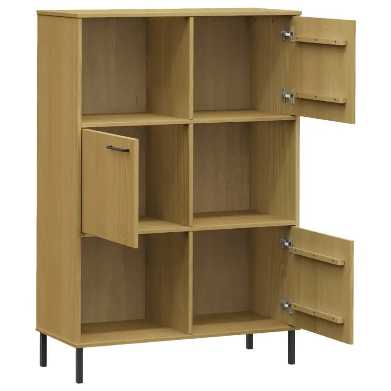 Boekenkast van massief grenenhout met metalen poten voor een rustieke uitstraling - Bruin / 1 - Boekenkasten