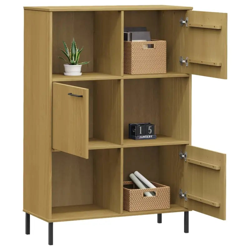 Boekenkast van massief grenenhout met metalen poten voor een rustieke uitstraling - Bruin / 1 - Boekenkasten