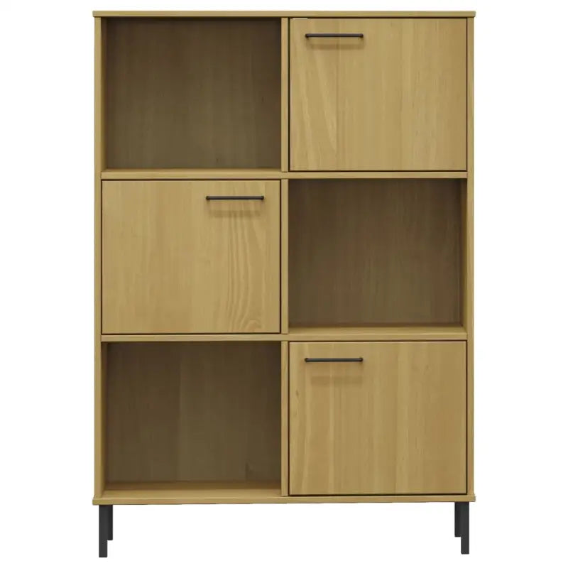 Boekenkast van massief grenenhout met metalen poten voor een rustieke uitstraling - Bruin / 1 - Boekenkasten