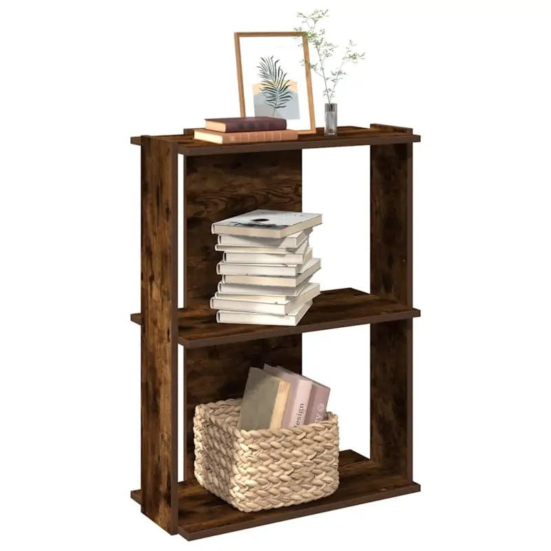 Boekenkast van massief teakhout met bewerkt hout voor stijl en organisatie - Gerookt eiken / 60 x 30 x 80 cm / 1
