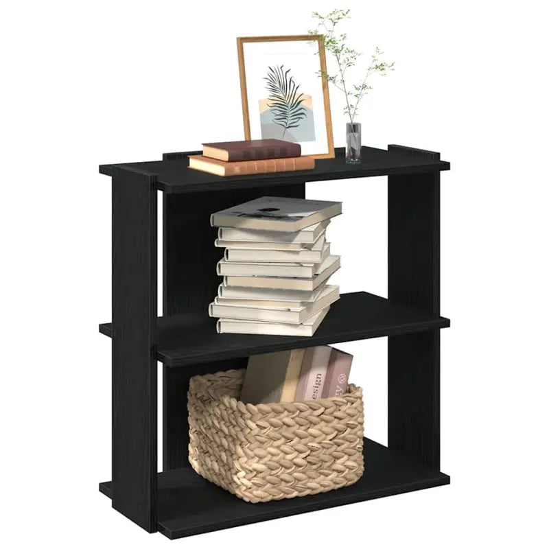Boekenkast van massief teakhout met bewerkt hout voor stijl en organisatie - Zwart / 60 x 30 x 60 cm / 1 - Boekenkasten