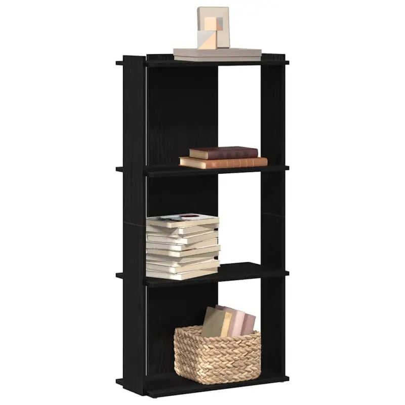Boekenkast van massief teakhout met bewerkt hout voor stijl en organisatie - Zwart / 60 x 30 x 120 cm / 1 - Boekenkasten