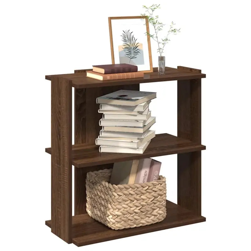 Boekenkast van massief teakhout met bewerkt hout voor stijl en organisatie - bruin eikenkleur / 60 x 30 x 60 cm / 1