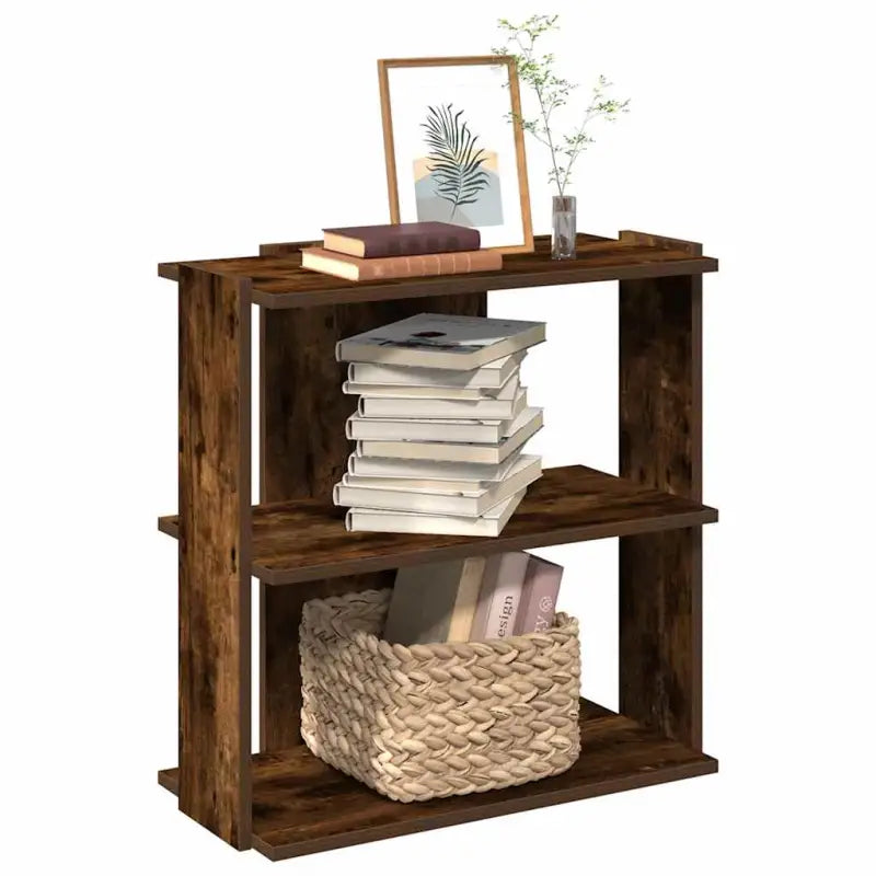 Boekenkast van massief teakhout met bewerkt hout voor stijl en organisatie - Gerookt eiken / 60 x 30 x 60 cm / 1