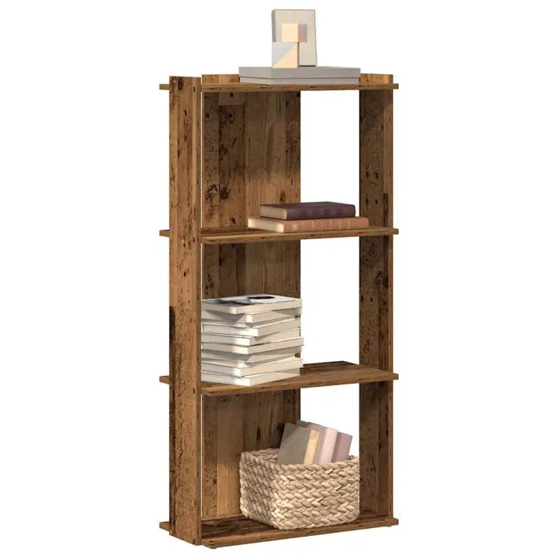 Boekenkast van massief teakhout met bewerkt hout voor stijl en organisatie - Oud hout / 60 x 30 x 120 cm / 1