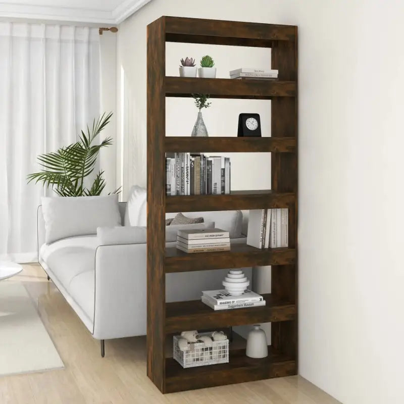 Boekenkast van sonoma eiken bewerkt hout met klassiek ontwerp - Gerookt eiken / 1 - Boekenkasten