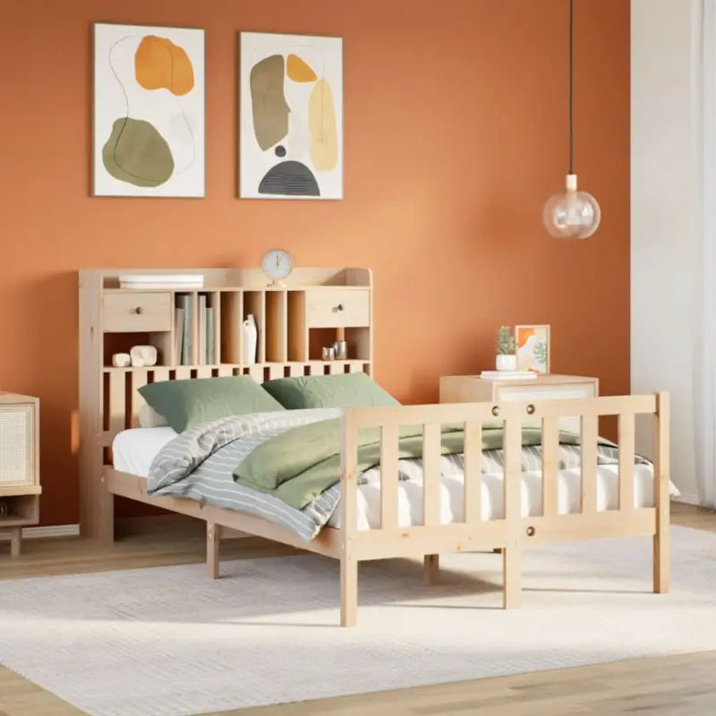 Boekenkastbed in massief grenenhout met grote totale afmetingen - Naturel / 120 x 200 cm - Bedden & bedframes