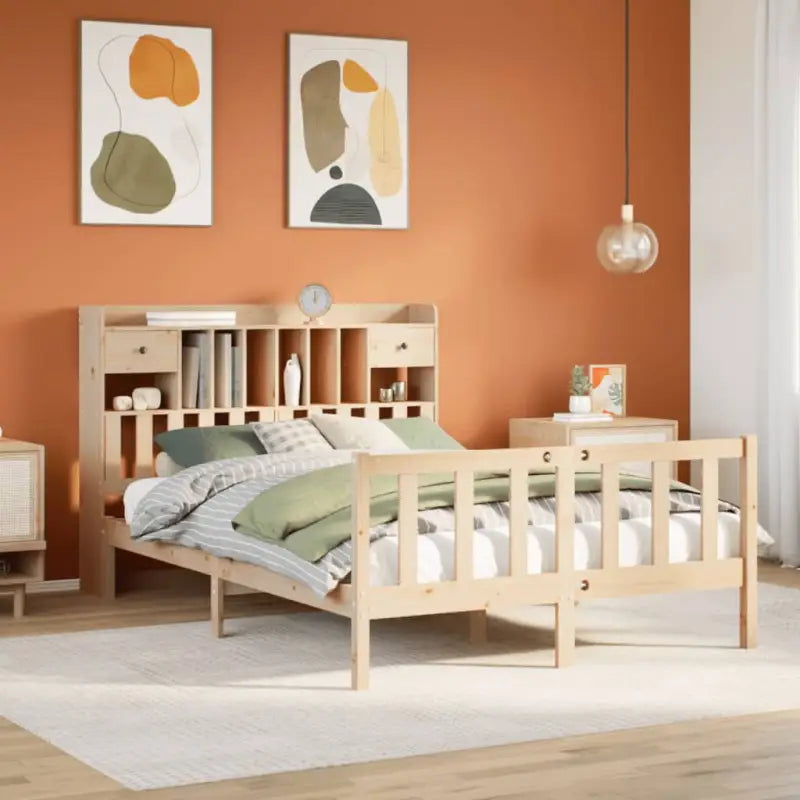 Boekenkastbed in massief grenenhout met grote totale afmetingen - Naturel / 160 x 200 cm - Bedden & bedframes