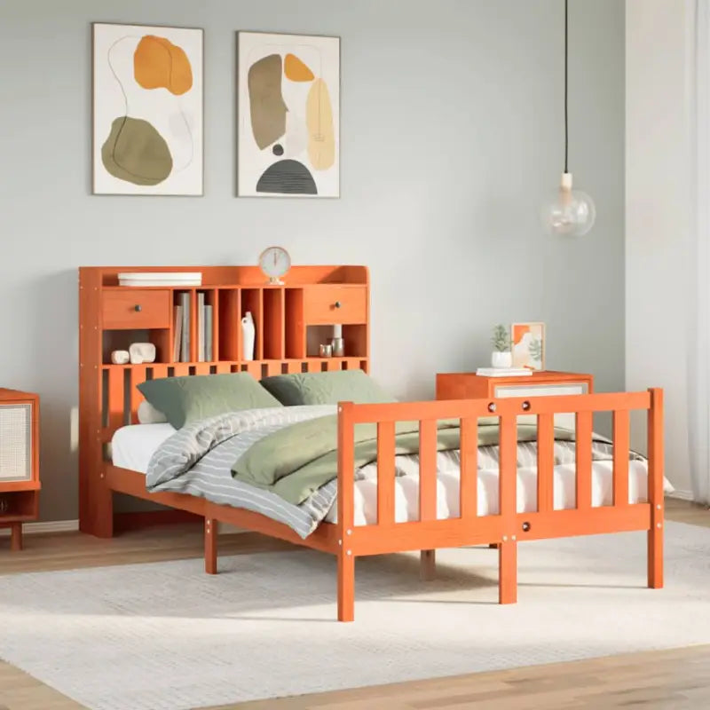 Boekenkastbed in massief grenenhout met grote totale afmetingen - Wasbruin / 120 x 190 cm - Bedden & bedframes