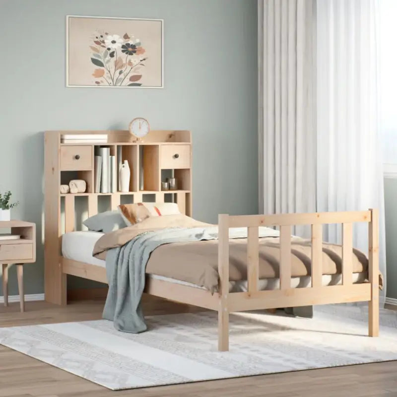 Boekenkastbed in massief grenenhout met grote totale afmetingen - Naturel / 100 x 200 cm - Bedden & bedframes