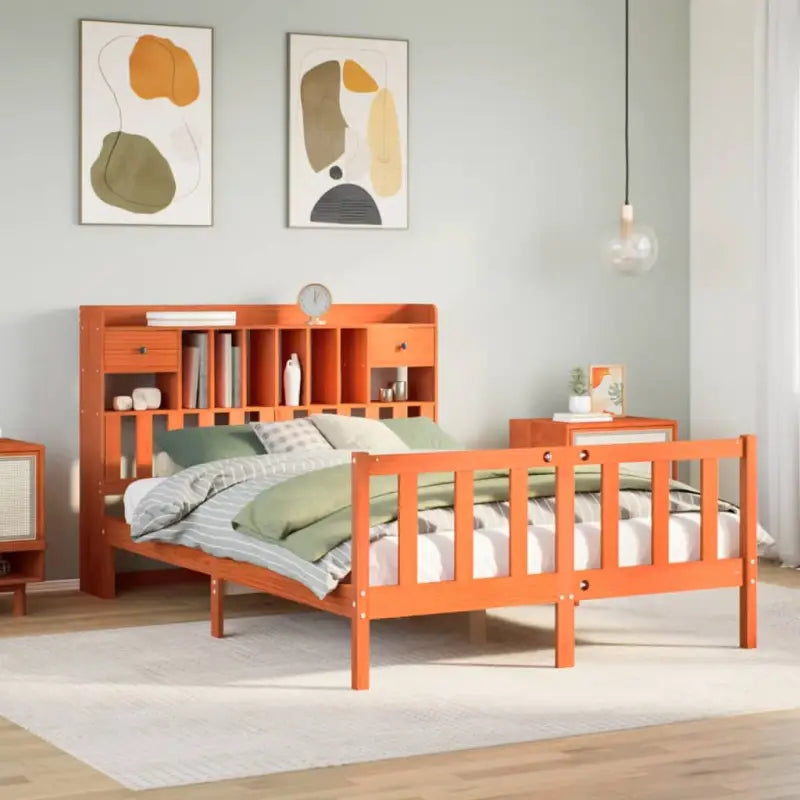 Boekenkastbed in massief grenenhout met grote totale afmetingen - Wasbruin / 160 x 200 cm - Bedden & bedframes
