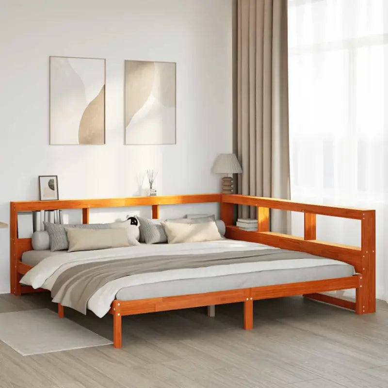 Boekenkastbed in massief grenenhout met handige opbergruimte - Wasbruin / 180 x 200 cm - Bedden & bedframes