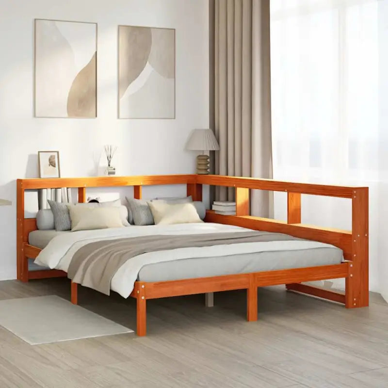 Boekenkastbed in massief grenenhout met handige opbergruimte - Wasbruin / 140 x 190 cm - Bedden & bedframes