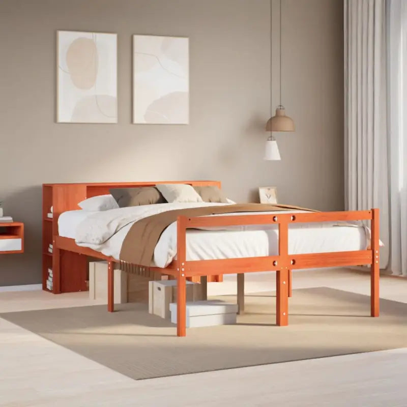 Boekenkastbed in massief grenenhout met ideale totale afmetingen - Wasbruin / 120 x 200 cm - Bedden & bedframes