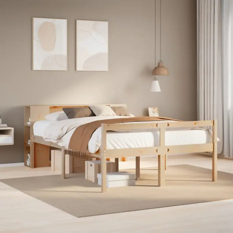Boekenkastbed in massief grenenhout met ideale totale afmetingen - Naturel / 140 x 190 cm - Bedden & bedframes