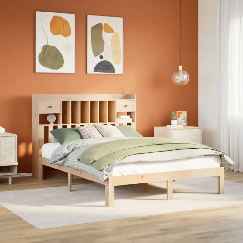 Boekenkastbed in massief grenenhout met optimale totale afmetingen - Naturel / 135 x 190 cm - Bedden & bedframes