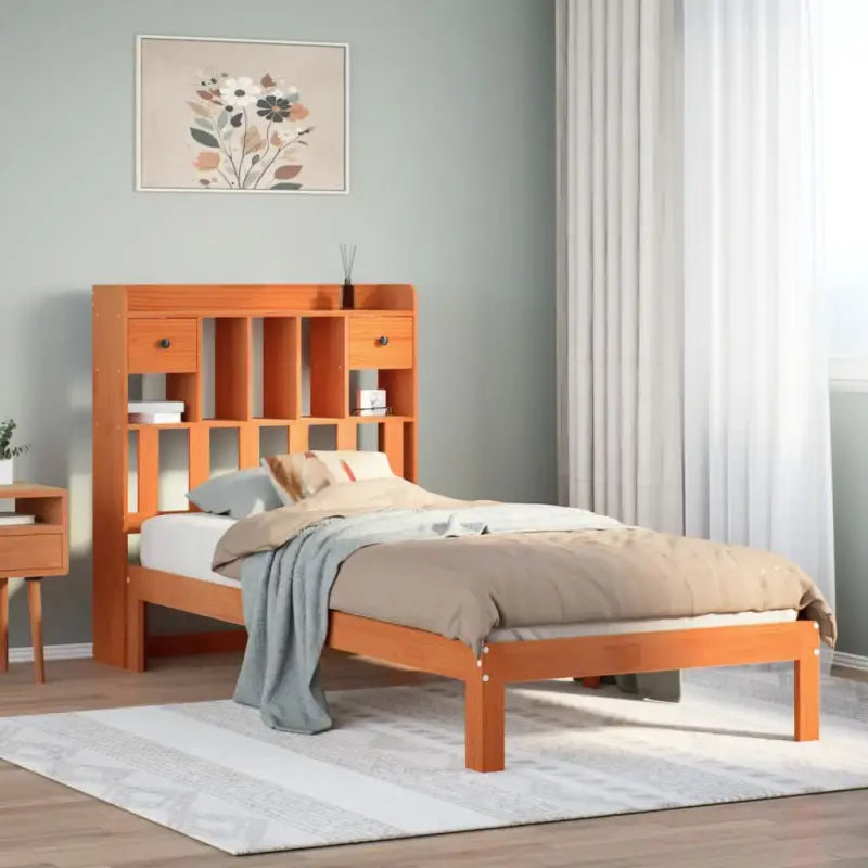 Boekenkastbed in massief grenenhout met optimale totale afmetingen - Wasbruin / 90 x 190 cm - Bedden & bedframes