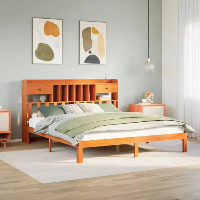 Boekenkastbed in massief grenenhout met optimale totale afmetingen - Wasbruin / 180 x 200 cm - Bedden & bedframes