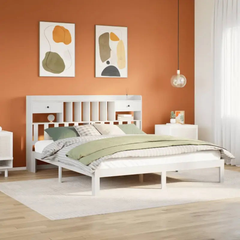 Boekenkastbed in massief grenenhout met optimale totale afmetingen - Wit / 180 x 200 cm - Bedden & bedframes