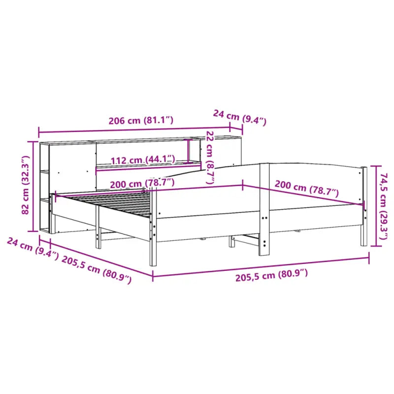 Boekenkastbed in massief grenenhout met optimale totale afmetingen - Bedden & bedframes