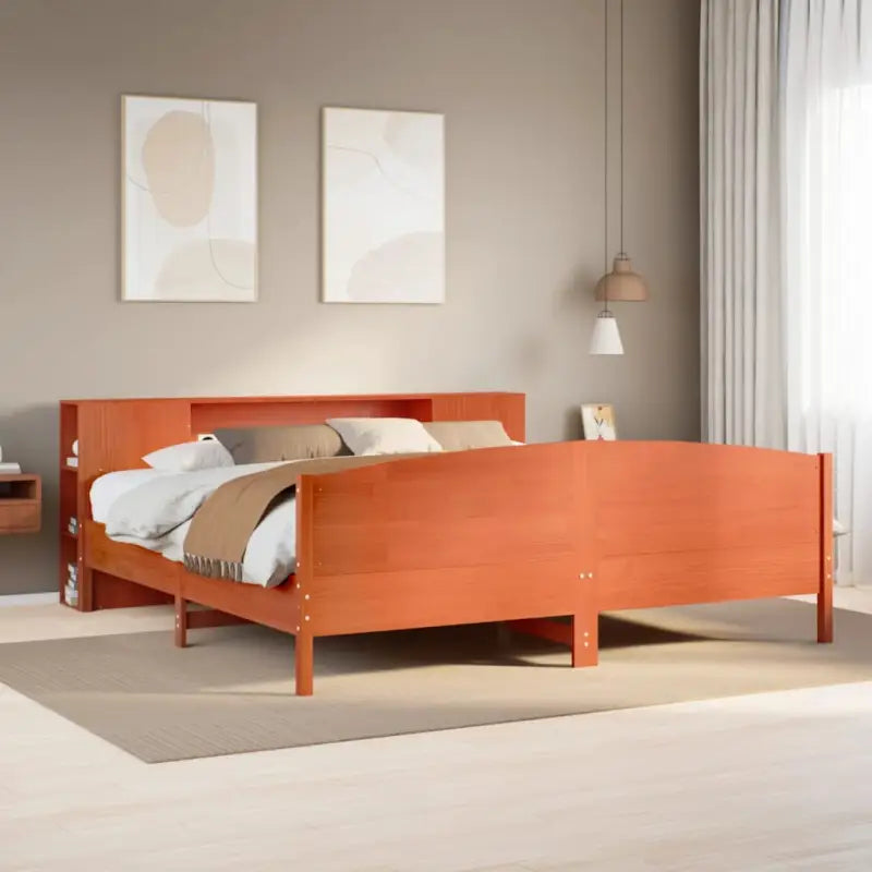 Boekenkastbed in massief grenenhout met optimale totale afmetingen - Wasbruin / 200 x 200 cm - Bedden & bedframes