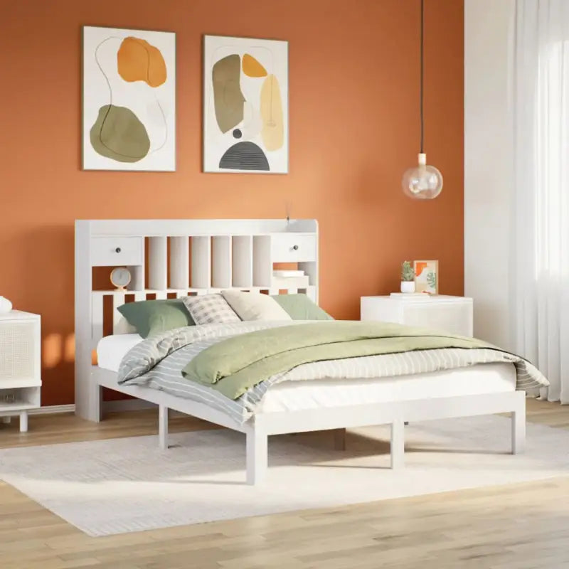 Boekenkastbed in massief grenenhout met optimale totale afmetingen - Wit / 140 x 190 cm - Bedden & bedframes