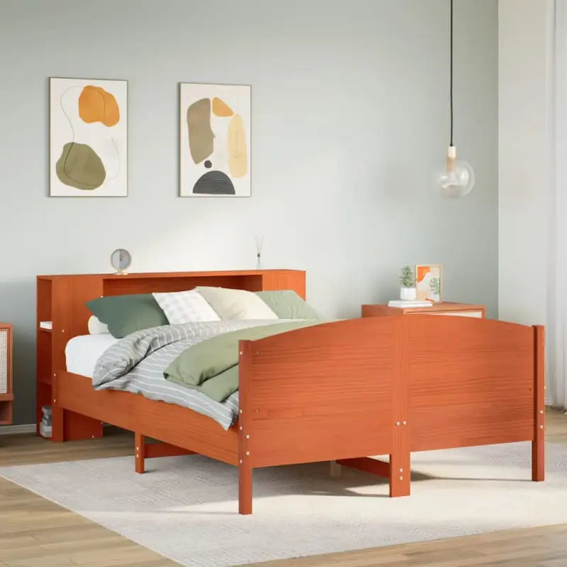 Boekenkastbed in massief grenenhout met optimale totale afmetingen - Wasbruin / 140 x 190 cm - Bedden & bedframes