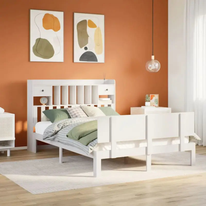 Boekenkastbed in massief grenenhout met perfecte totale afmetingen - Wit / 140 x 190 cm - Bedden & bedframes