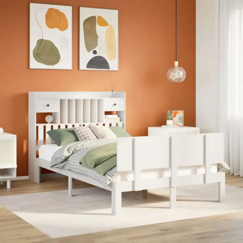 Boekenkastbed in massief grenenhout met perfecte totale afmetingen - Wit / 135 x 190 cm - Bedden & bedframes