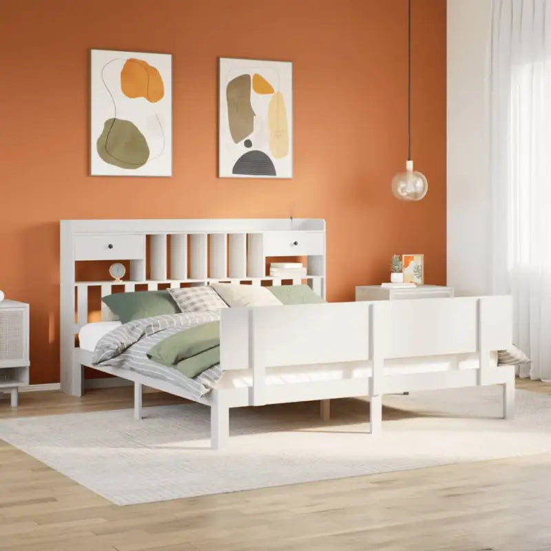 Boekenkastbed in massief grenenhout met perfecte totale afmetingen - Wit / 200 x 200 cm - Bedden & bedframes