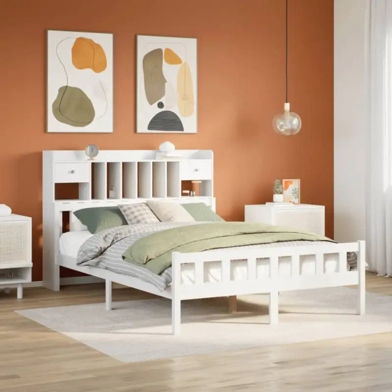 Boekenkastbed in massief grenenhout met perfecte totale afmetingen - Wit / 150 x 200 cm - Bedden & bedframes