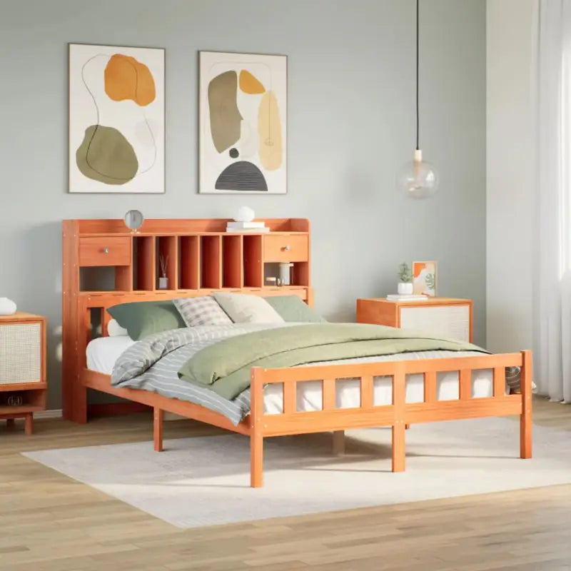 Boekenkastbed in massief grenenhout met perfecte totale afmetingen - Wasbruin / 150 x 200 cm - Bedden & bedframes