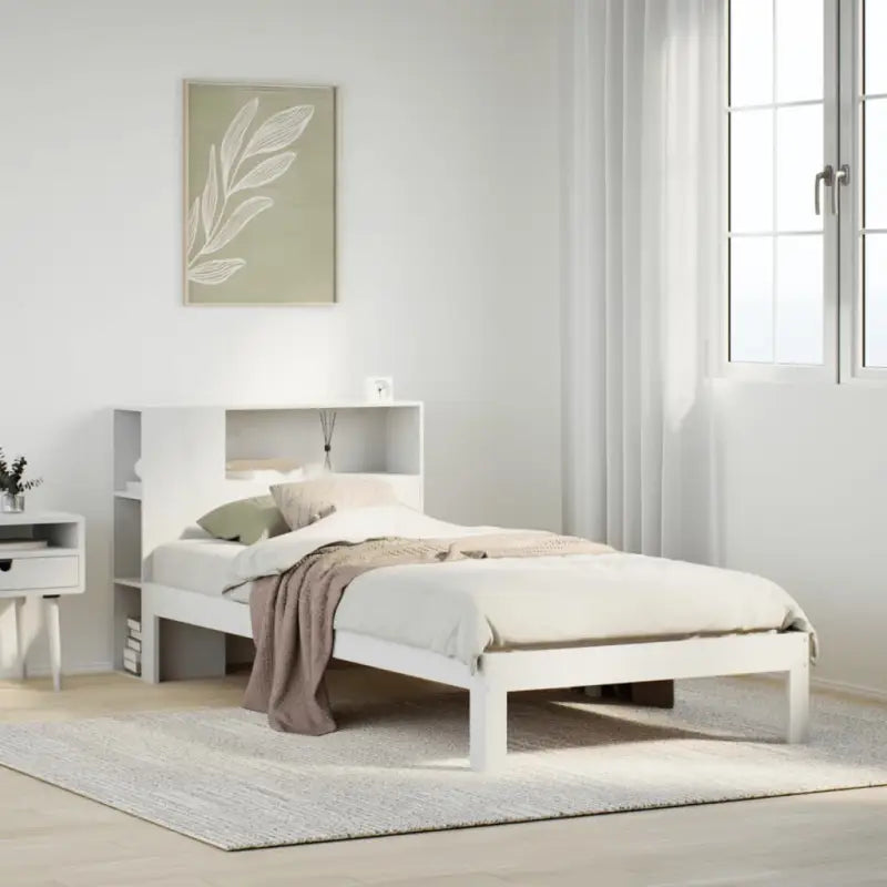 Boekenkastbed in massief grenenhout met praktische totale afmetingen - Wit / 90 x 190 cm - Bedden & bedframes