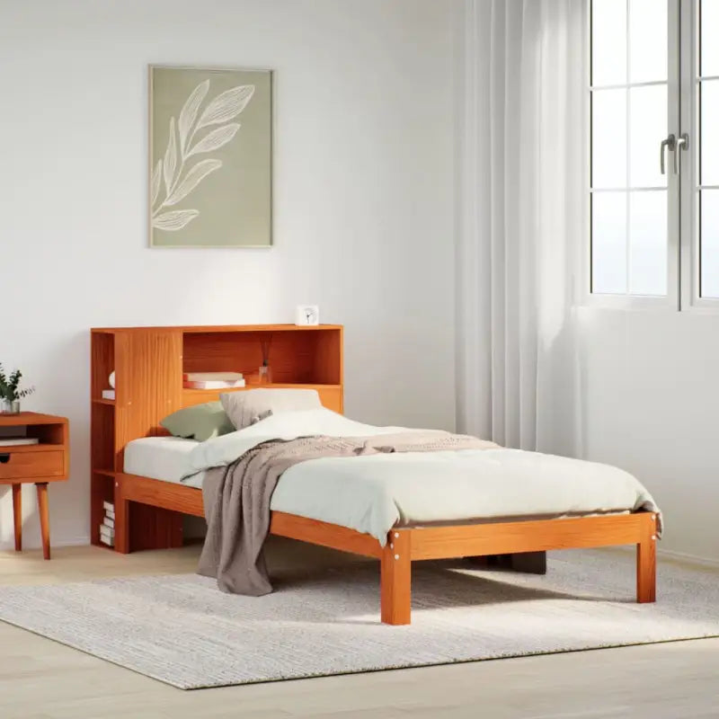 Boekenkastbed in massief grenenhout met praktische totale afmetingen - Wasbruin / 100 x 200 cm - Bedden & bedframes
