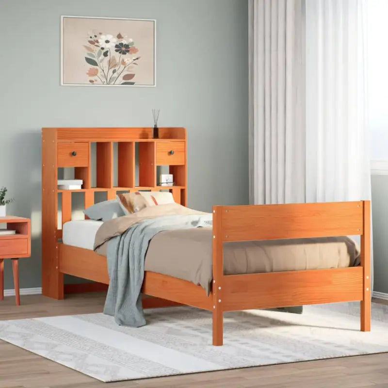Boekenkastbed in massief grenenhout met ruime totale afmetingen - Bedden & bedframes